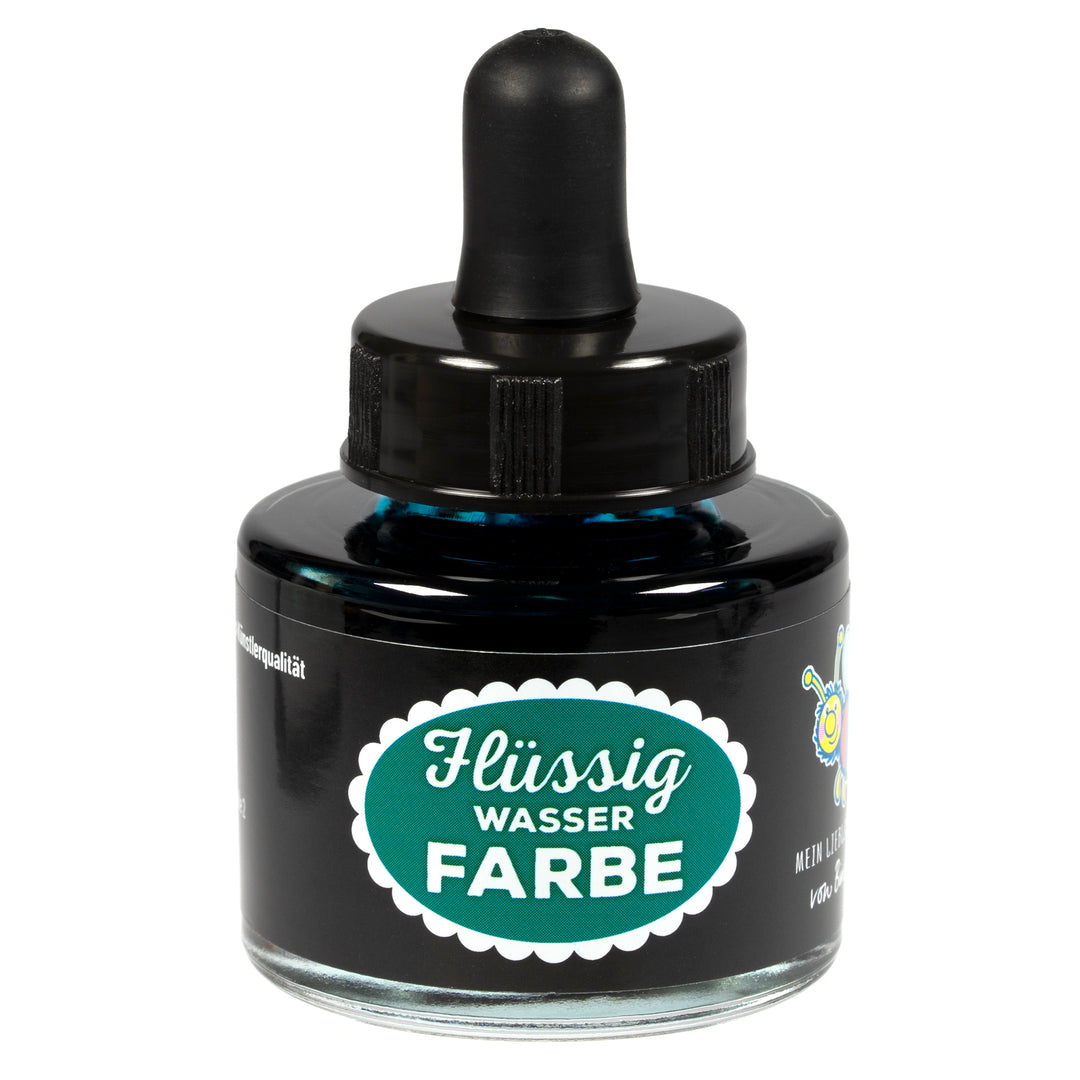 Flüssigwasserfarbe Smaragdgrün in Glasflasche mit Pipette – hochpigmentierte flüssige Wasserfarbe für Malen, Basteln und kreative Projekte 