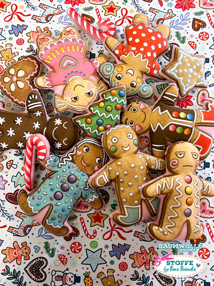 Lebkuchenmännchen groß weiß - Stoff Klassiker als 1 m Stück z.B. für Stoffnähset