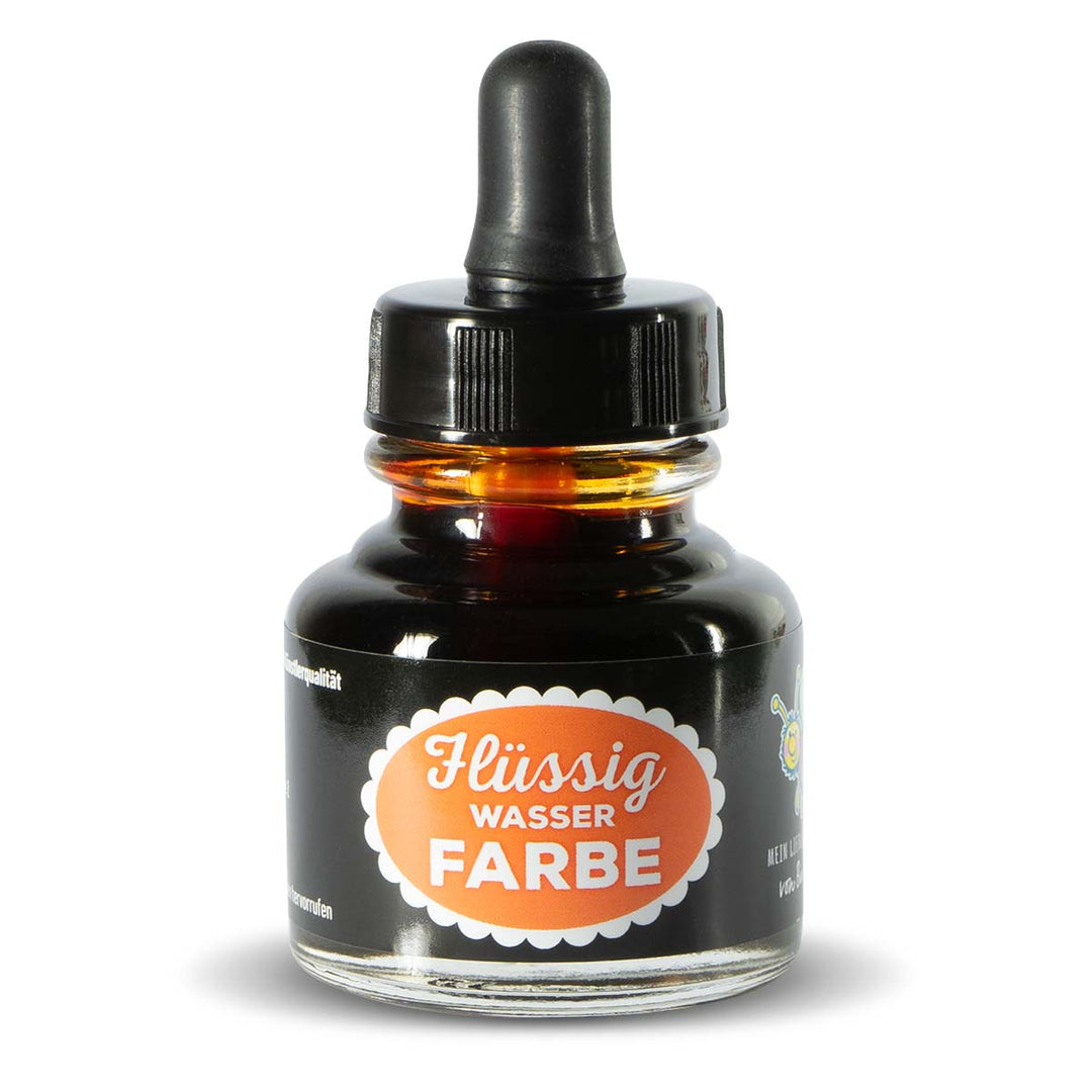Flüssigwasserfarbe Orange in Glasflasche mit Pipette – hochpigmentierte flüssige Wasserfarbe für Malen, Basteln und kreative Projekte 