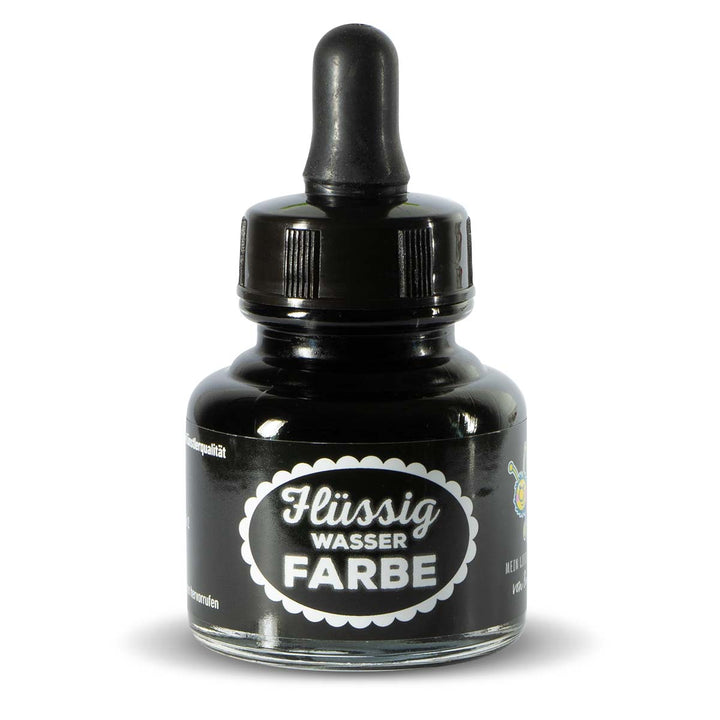 Flüssigwasserfarbe Schwarz in Glasflasche mit Pipette – hochpigmentierte flüssige Wasserfarbe für Malen, Basteln und kreative Projekte 