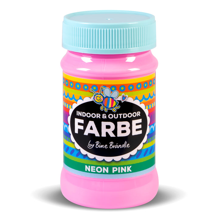 Leuchtend neon pinke Acrylfarbe in Kunststoffflasche für Bastelarbeiten im Innen- und Außenbereich 