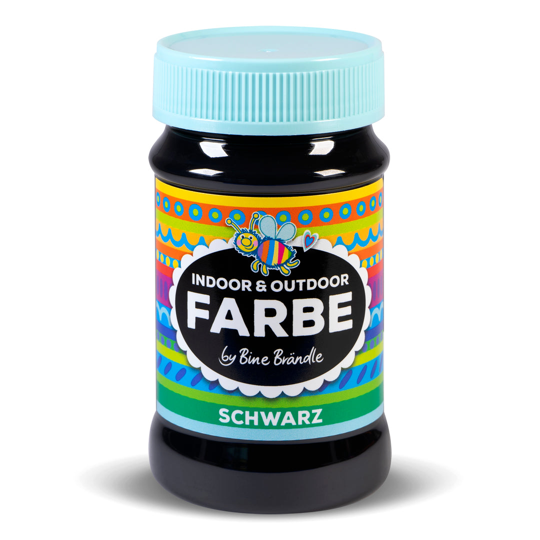 Schwarze Acrylfarbe in Kunststoffflasche für Bastelarbeiten im Innen- und Außenbereich 