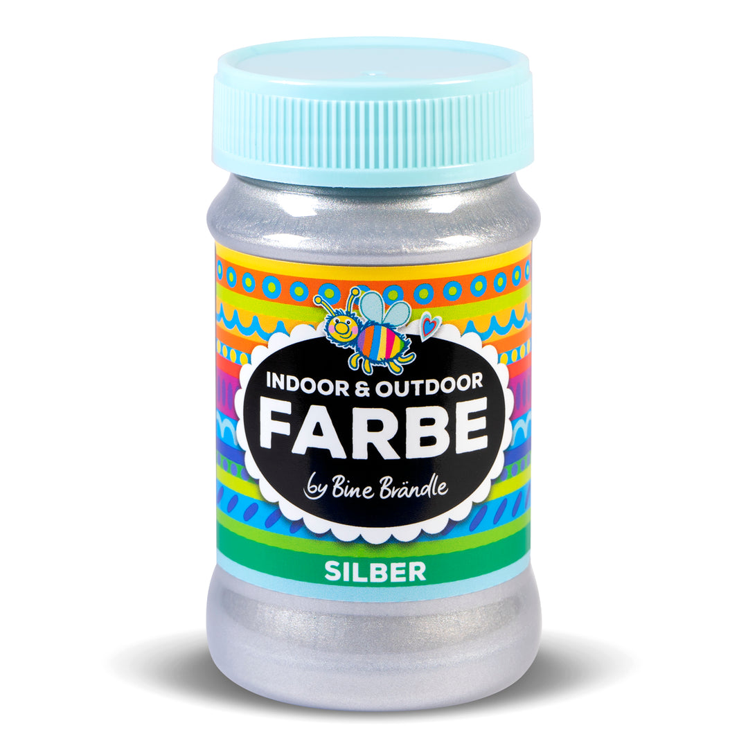 Metallic silberne Acrylfarbe in Kunststoffflasche für Bastelarbeiten im Innen- und Außenbereich 